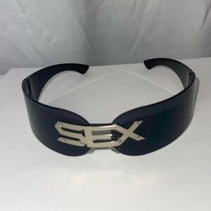 Black Visor Sunglasses with Silver 'SEX' Accent